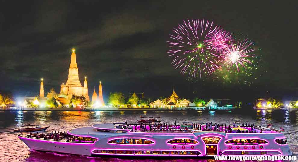 New Years Eve 2024 Fireworks Dinner Cruise Wonderful Pearl Cruise New Year EVE 2024 Dinner Cruise Bangkok Thailand 