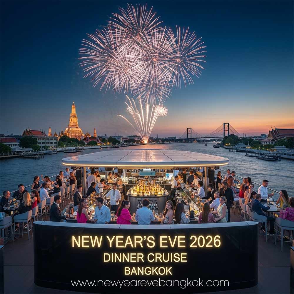 Celebrate Dinner Cruise Bangkok NYE 2026. Experience Bangkok Dinner Cruise on the Chaophraya River !. Enjoy an drink,gourmet dinner, entertainment stunning fireworks.