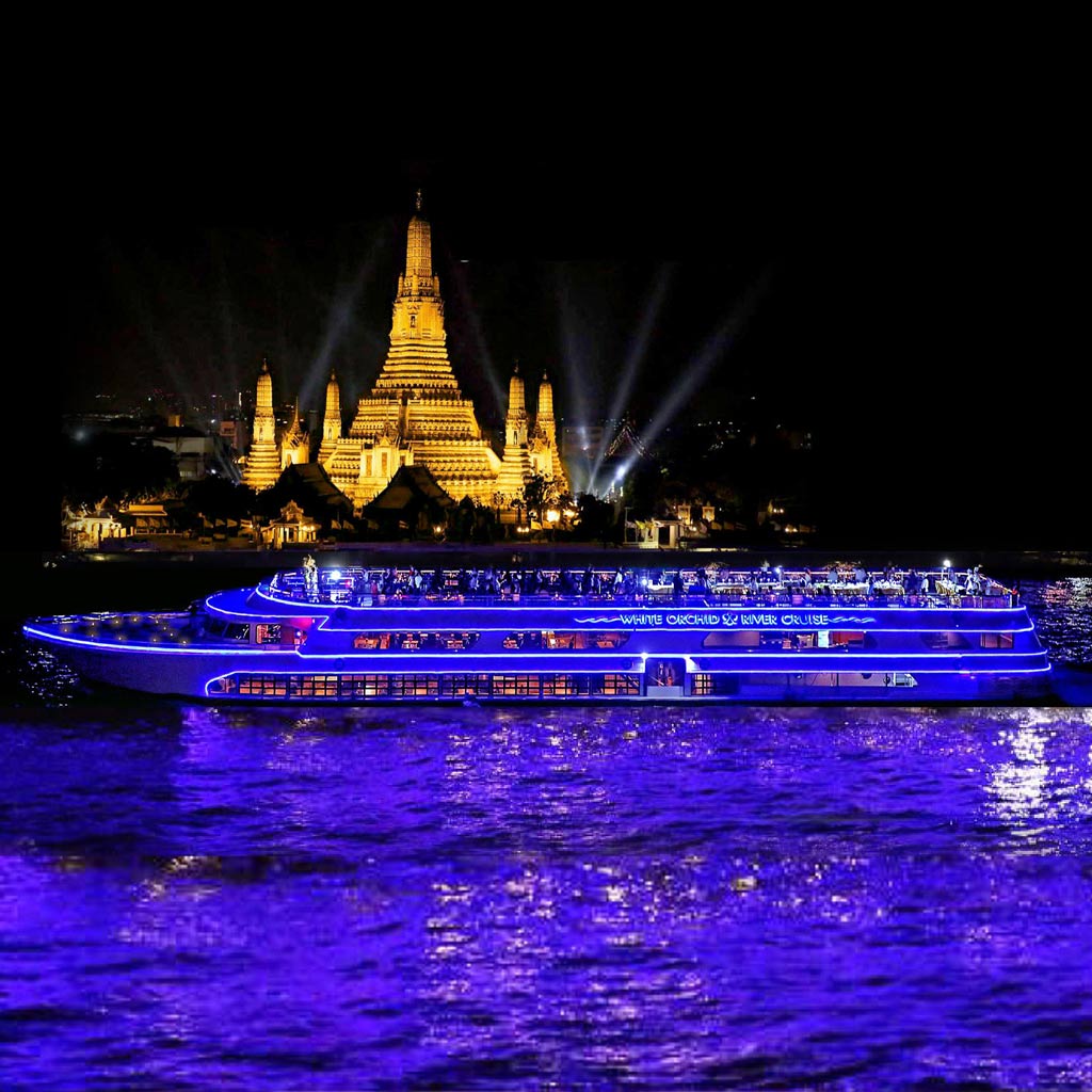 Celebrate Dinner Cruise Bangkok NYE 2026 Open Bar White Orchid River Cruise. ! Enjoy an drink,gourmet dinner, entertainment stunning fireworks