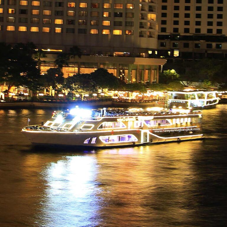Celebrate New Year's Eve 2026 in Bangkok on a luxurious Alangka Cruise. New Year's Eve Bangkok cruise, stunning fireworks Chao Phraya River.