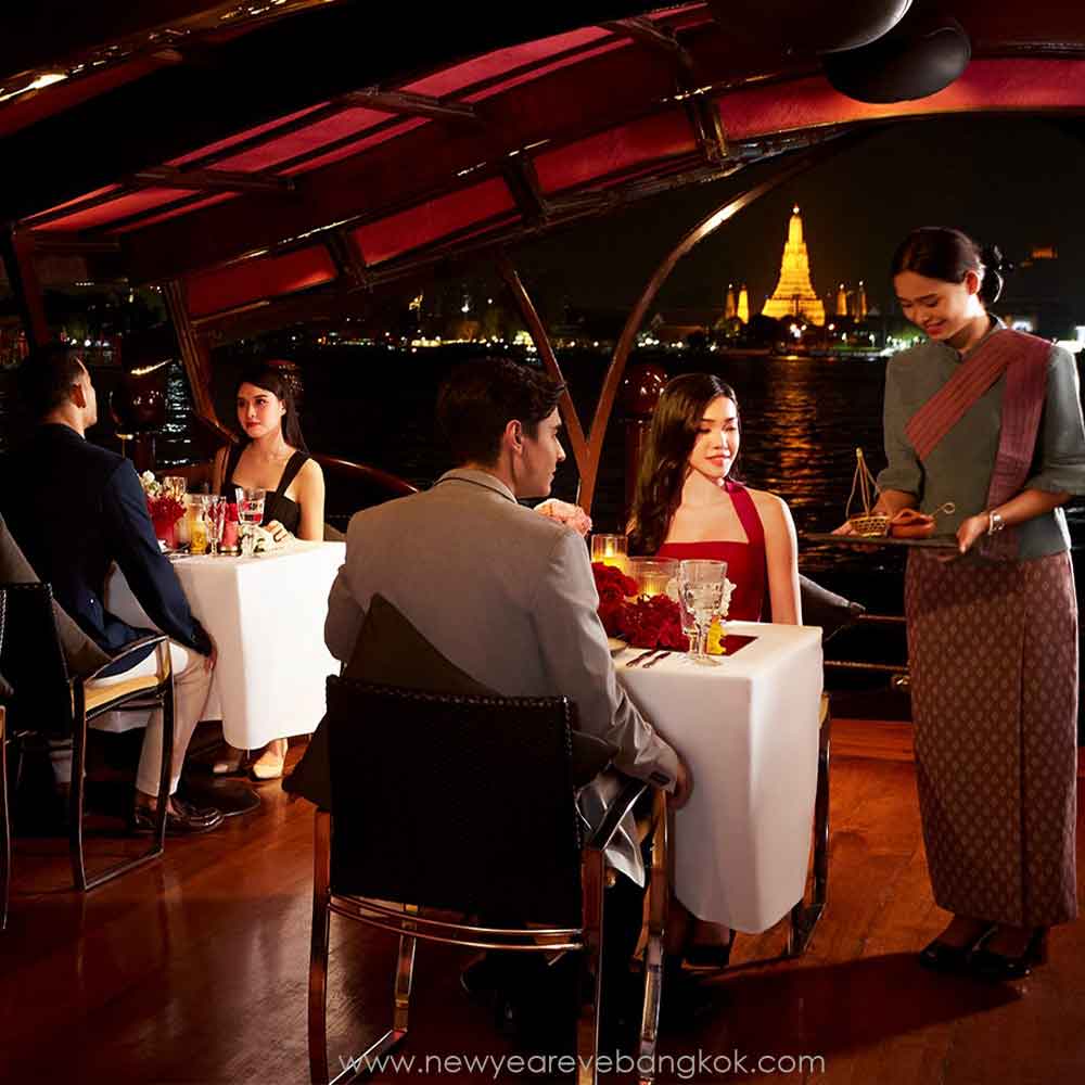 Manohra Cruise Gourmet Dining New Year Eve 2026 Bangkok. New Year's Eve 2026 on Chao Phraya, luxury New Year's Eve cruise tickets, Bangkok fine dining New Year Eve, Manohra Cruise ambiance, best gourmet New Year's Eve, 